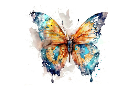 colorful butterfly painted with watercolors isolated on a white background. Generative AI