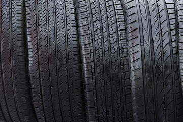 Background of passenger car tires in closeup.