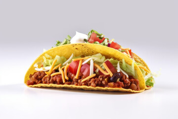 Tacos with meat on a white background. AI generative.