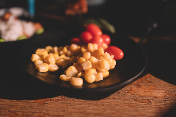Healthy fresh corn and tomatoes