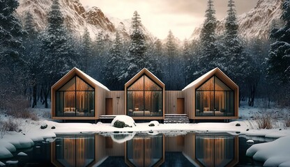 Naklejka premium Best interior design of a lodge having beautiful view Ai Generated