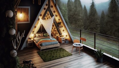 Best interior design of a lodge having beautiful view Ai Generated