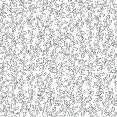 Hand drawn seamless pattern of eucalyptus branches and leaves. Herbal tropical collection on a white background. Decorative outline summer illustration for greeting card, wallpaper, wrapping paper