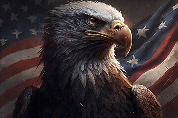 Eagle with american flag in the background for 4th of July. Duty and patriotism USA freedom concept. Ai generated