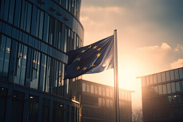 eu flag in front of building created with Generative AI technology