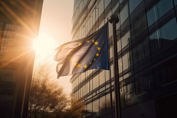 eu flag in front of building created with Generative AI technology