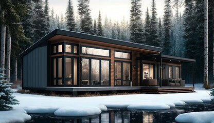 Fototapeta na wymiar Best interior design of a lodge having beautiful view Ai Generated