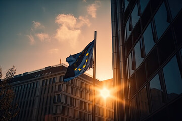 eu flag in front of building created with Generative AI technology
