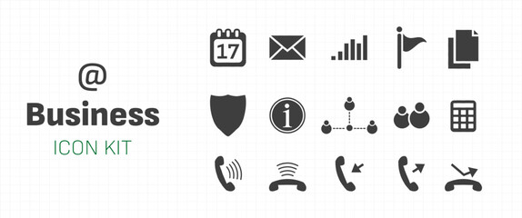Business icon kit collection with flat simple icons for contacts, e-mail, phone, address, calendar and more.