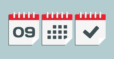 Vector icon page calendar - 9 day, agenda, done