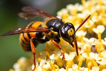 Asian Giant Hornet or Murder Hornet on a flower