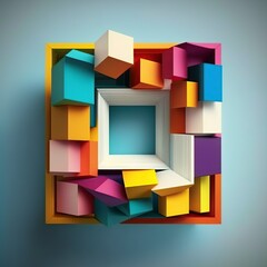 3D geometric illustration, of colorful squares, ai generative