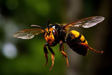 Asian Giant Hornet or Murder Hornet Flying