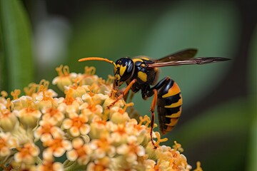 Asian Giant Hornet or Murder Hornet on a flower