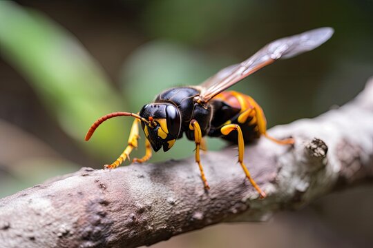 Asian Giant Hornet or Murder Hornet on a branch