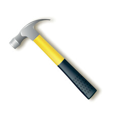 Hammer with a rubberized yellow handle. Hammer and nail puller, two in one. Vector industrial workers tool. Equipment for repair, contract and locksmith work. Vector