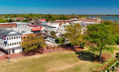Fototapeta premium Charleston skyline from drone, South Carolina