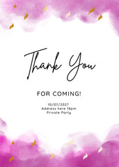 Thank You card template with hand painted purple watercolor background