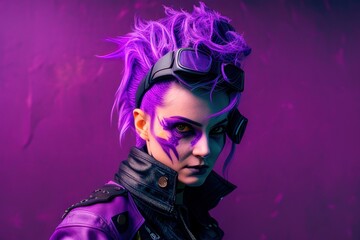 Fototapeta na wymiar Portrait of a Beautiful Woman With Purple background. Fictional person created with Generative AI