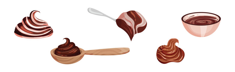 Chocolate Sweet Paste for Spreading on Bread and Toast Vector Set