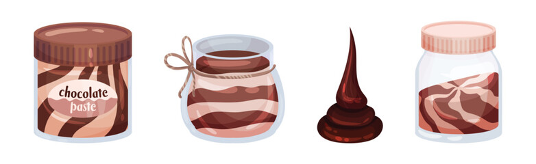 Chocolate Sweet Paste for Spreading on Bread and Toast Vector Set