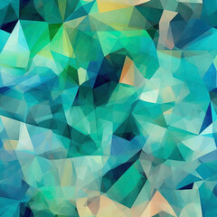 Fototapeta premium Geometric triangular pattern, origami, polygon, contemporay blue and green background, bright colored mosaic. Generative AI.