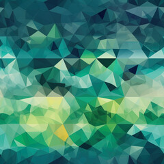 Fototapeta premium Geometric triangular pattern, origami, polygon, contemporay blue and green background, bright colored mosaic. Generative AI.