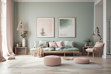 Pastel house interior mock up,. Generative AI