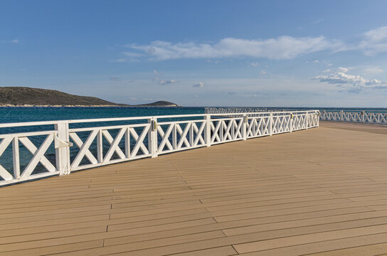 scenic view from the pier on &Ccedil;ark Plajı Beach in Alacati (Cesme, Izmir province, Turkey)