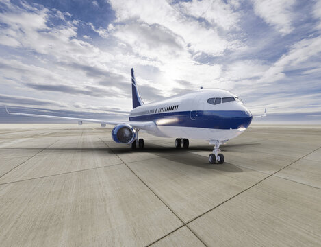 Airplane parked at the airport against beautiful sky, 3d render