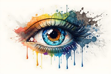 Colorful eye in watercolor painting style, AI generated