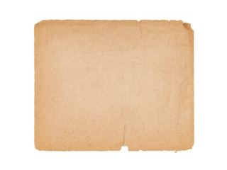 Square sheet of ancient yellow paper with torn edges. Isolated png with transparency