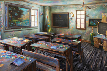 Interior a small school classroom Generative AI Art