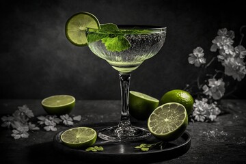 illustration, gin cocktail with lemon, generative ai - obrazy, fototapety, plakaty