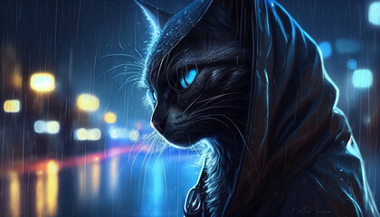 black cat with clear_blue eyes, Generative AI