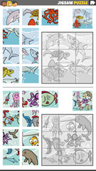 jigsaw puzzle game set with cartoon marine animals
