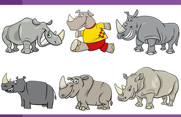 cartoon happy rhinos comic animal characters set