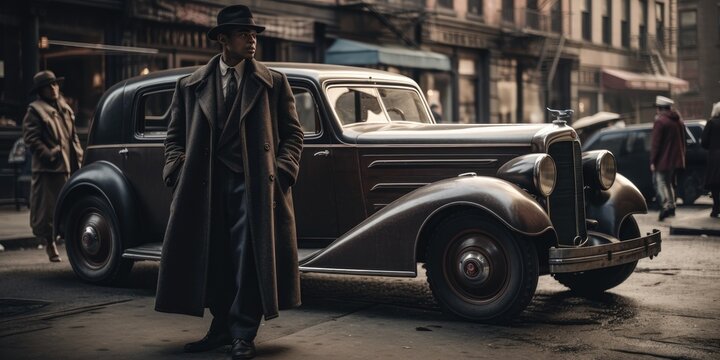 Ruthless Gangster in the Shadows: Infamous Mob Boss of the Past. Generative AI