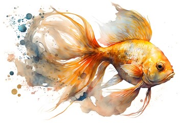Gold fish in watercolor painting style, AI generated