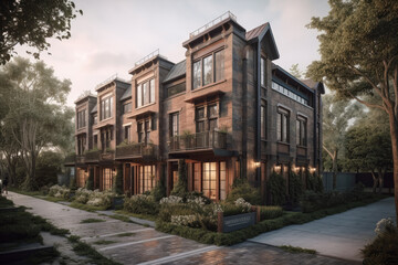 Fototapeta premium residential townhouse buildings as real estate theme created with Generative AI technology