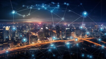 Fototapeta na wymiar smart city and communication network Generative AI