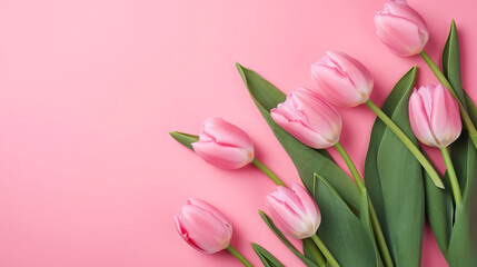 Pink tulips on a pink background Generative Al 