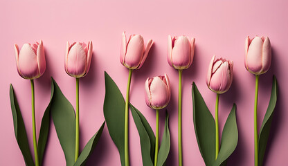 Pink tulips on a pink background Generative Al 
