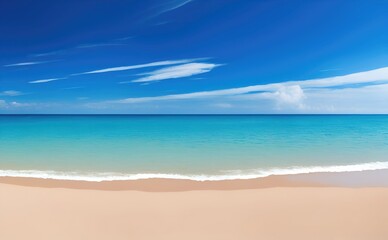 Obraz premium Empty beach with blue water sky and clouds