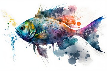 Colorful fish in watercolor painting style, AI generated