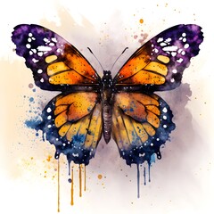 Butterfly background in watercolor painting style, AI generated