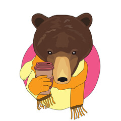 the bear drinks the coffee