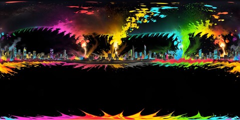 Photo of a vibrant city skyline illuminated by a spectacular fireworks display
