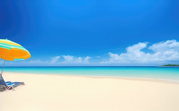 Empty beach with blue water sky and clouds