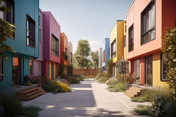Fototapeta na wymiar town houses in the city created with Generative AI technology